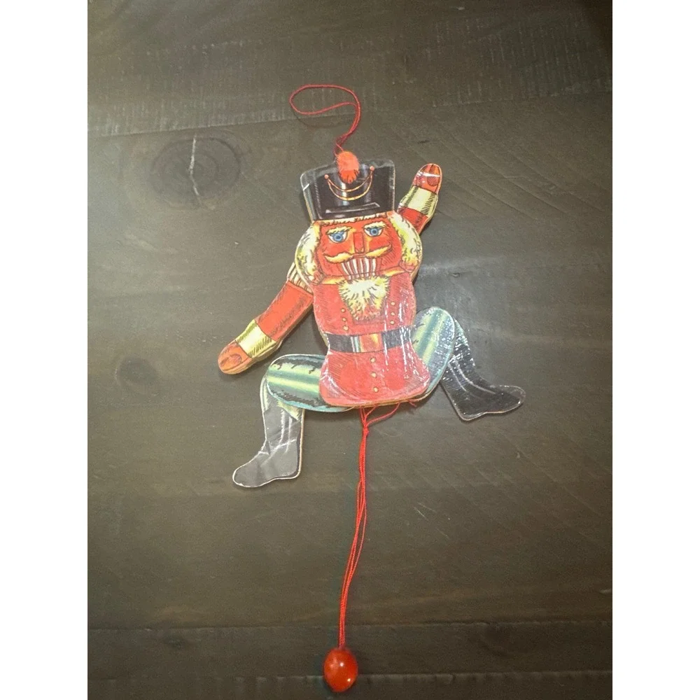 Vintage Nutcracker Jumping Jack Christmas Ornament Pull String Articulated Red